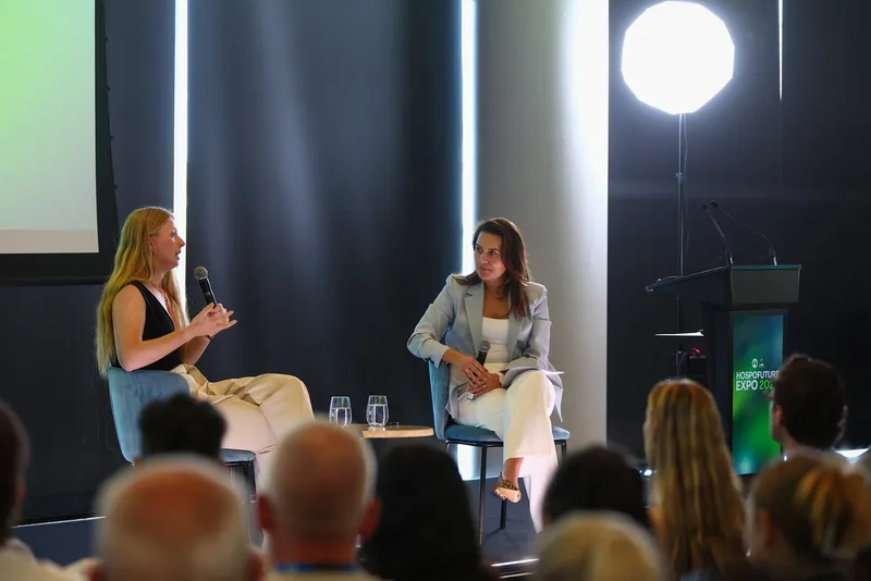Bianca in an on-stage conversation in front of an audience
